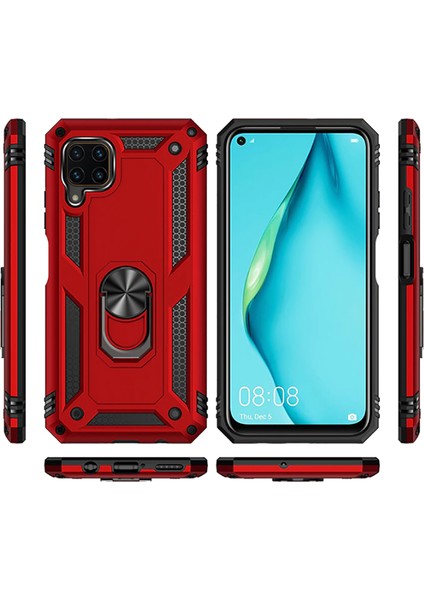 - Huawei P40 Lite - Kılıf Yüzüklü Zırh Tank Vega Kapak - Gri - T13476