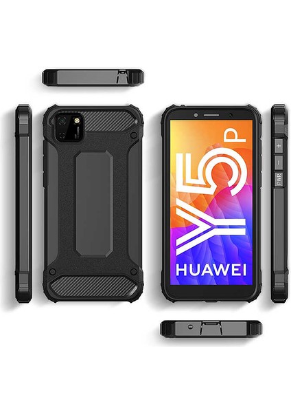 - Huawei Y5P - Kılıf Çift Katman Zırh Tank Crash Military Kapak - Rose Gold - T14026