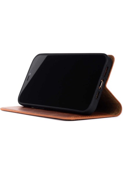 - Apple iPhone XS 5.8 - Kılıf 360 Full Koruma Kapakli Kartlikli Kart Bölmeli Hakiki Deri Multi Cüzdan Kilif - Taba - T19256