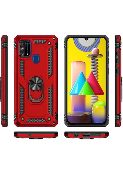 - Samsung Galaxy M31 - Kılıf Yüzüklü Zırh Tank Vega Kapak - Kırmızı - T13870