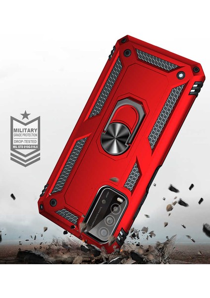 - Xiaomi Redmi 9T - Kılıf Yüzüklü Zırh Tank Vega Kapak - Rose Gold - T18835