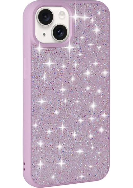 - Apple iPhone 15 - Kılıf Parlak Taşlı Tasarım Pırlanta Kapak - Lila - T30657