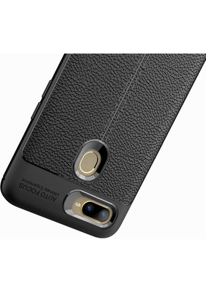 - Oppo Ax7 - Kılıf Deri Görünümlü Auto Focus Karbon Niss Silikon Kapak