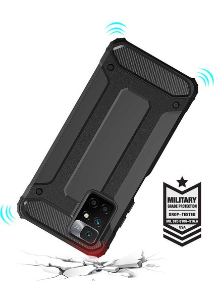 - Xiaomi Redmi 10 - Kılıf Çift Katman Zırh Tank Crash Military Kapak - Gold - T19543