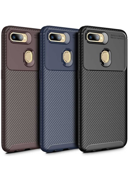 - Oppo A7X - Kılıf Auto Focus Karbon Negro Silikon Kapak - Kahverengi