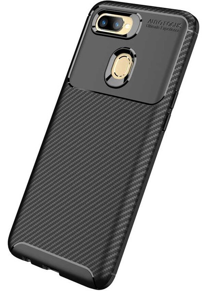 - Oppo A7X - Kılıf Auto Focus Karbon Negro Silikon Kapak - Kahverengi