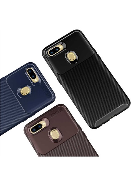 - Oppo A7X - Kılıf Auto Focus Karbon Negro Silikon Kapak - Kahverengi