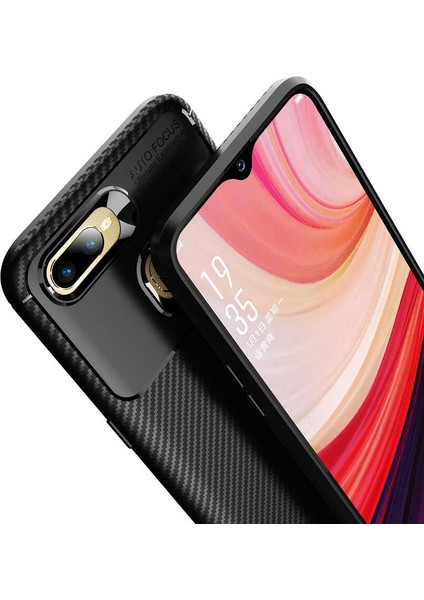 - Oppo A7X - Kılıf Auto Focus Karbon Negro Silikon Kapak - Kahverengi