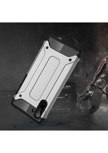 - Samsung Galaxy Note 10 - Kılıf Çift Katman Zırh Tank Crash Military Kapak - Gri - T9662