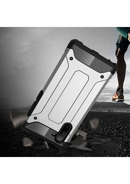 - Samsung Galaxy Note 10 - Kılıf Çift Katman Zırh Tank Crash Military Kapak - Gri - T9662