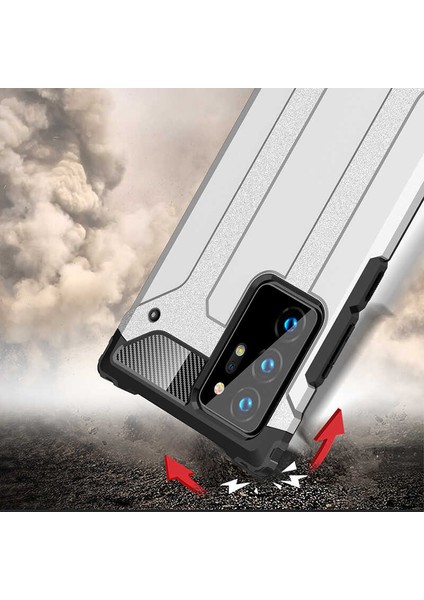 - Samsung Galaxy Note 20 Ultra - Kılıf Çift Katman Zırh Tank Crash Military Kapak - Gri - T14182