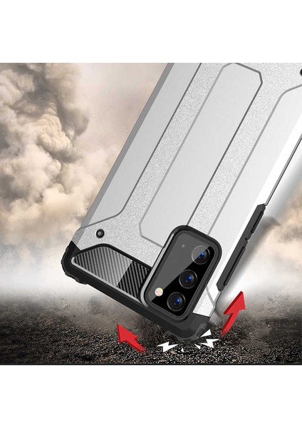 - Samsung Galaxy Note 20 - Kılıf Çift Katman Zırh Tank Crash Military Kapak - Mavi - T14179