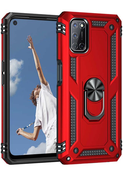 - Oppo A52 - Kılıf Yüzüklü Zırh Tank Vega Kapak - Kırmızı - T17926