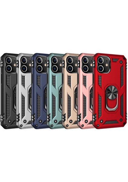 - Apple iPhone 12 - Kılıf Yüzüklü Zırh Tank Vega Kapak - Rose Gold