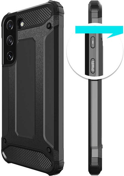 - Samsung Galaxy S22 - Kılıf Çift Katman Zırh Tank Crash Military Kapak - Siyah - T20114