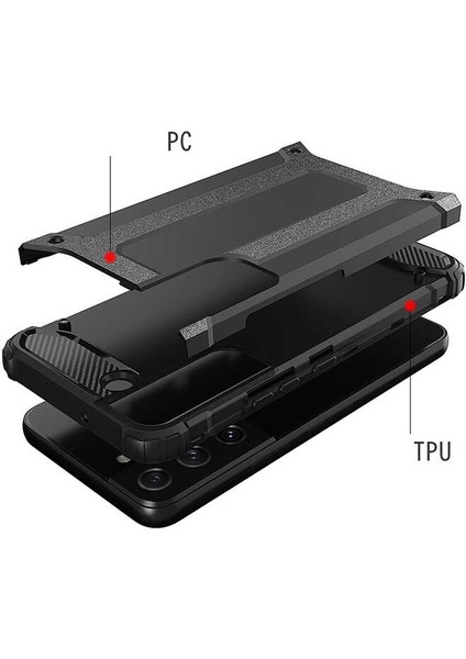 - Samsung Galaxy S22 - Kılıf Çift Katman Zırh Tank Crash Military Kapak - Siyah - T20114