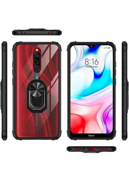 - Xiaomi Redmi 8A - Kılıf Yüzüklü Arkası Şeffaf Koruyucu Mola Kapak - Lacivert - T14092