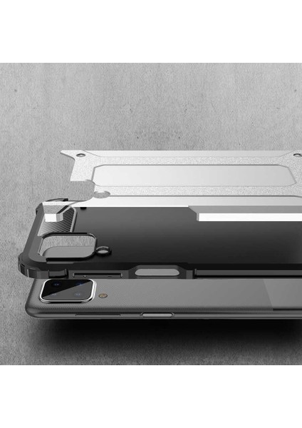 - Samsung Galaxy A12 - Kılıf Çift Katman Zırh Tank Crash Military Kapak - Gri - T15817