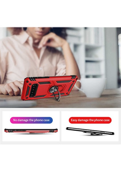 - Samsung Galaxy S10 - Kılıf Yüzüklü Zırh Tank Vega Kapak - Kırmızı - T8268