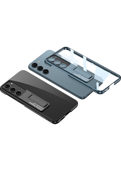 - Samsung Galaxy S23 - Kılıf Kamera Korumalı Şeffaf Tasarımlı Lego Standlı Kapak - Koyu Yeşil - T26166