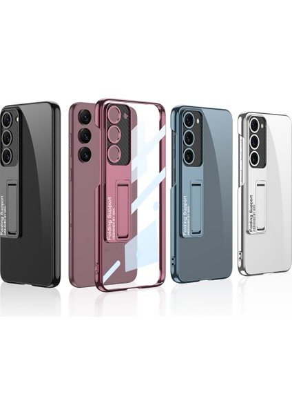 - Samsung Galaxy S23 - Kılıf Kamera Korumalı Şeffaf Tasarımlı Lego Standlı Kapak - Koyu Yeşil - T26166