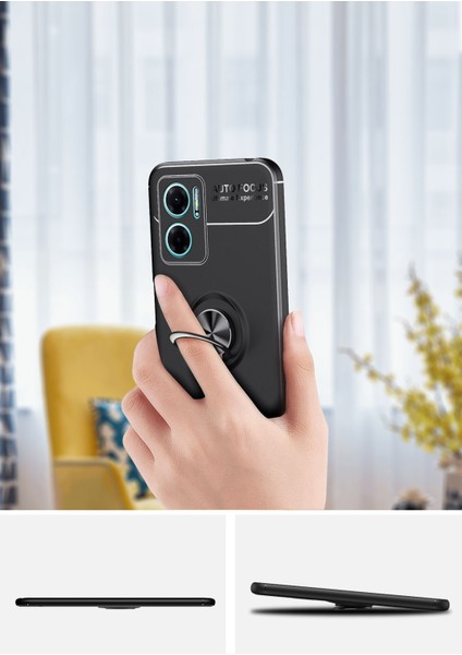 - Xiaomi Redmi Note 11E - Kılıf Yüzüklü Karbon Ravel Silikon Kapak - Siyah - T26183