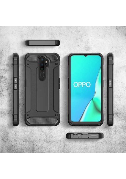 - Oppo A9 2020 - Kılıf Çift Katman Zırh Tank Crash Military Kapak - Rose Gold - T10705
