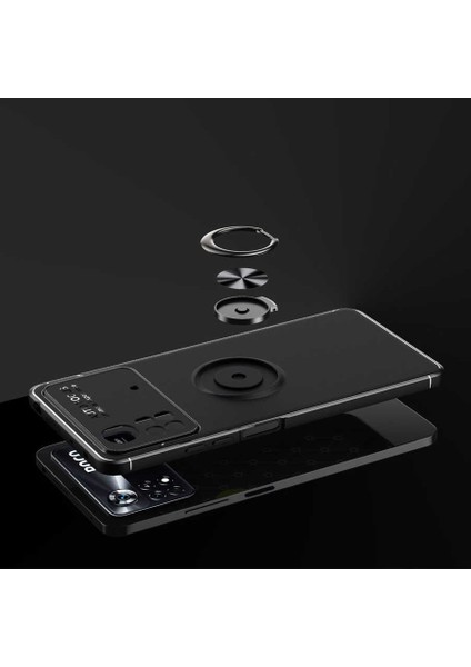 - Xiaomi Poco X4 Pro 5G - Kılıf Yüzüklü Karbon Ravel Silikon Kapak - Siyah-Mavi