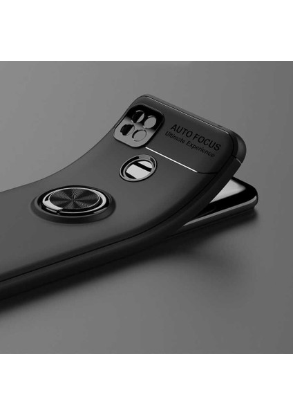 - Xiaomi Redmi 9C - Kılıf Yüzüklü Karbon Ravel Silikon Kapak - Siyah