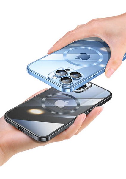 - Apple iPhone 13 Pro - Kılıf Wireless Şarj Özellikli Sert PC Riksos Magsafe Kapak - Siyah - T24780