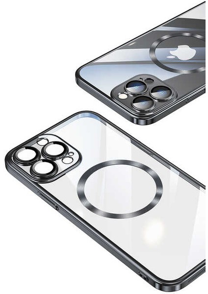 - Apple iPhone 13 Pro - Kılıf Wireless Şarj Özellikli Sert PC Riksos Magsafe Kapak - Siyah - T24780
