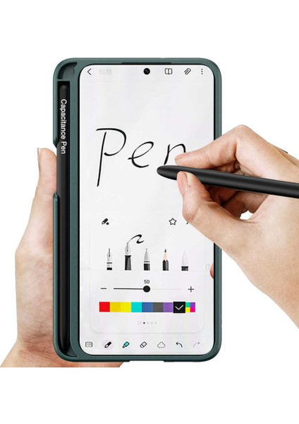 - Samsung Galaxy S22 - Kılıf Koruyucu Kalemli Kıpta Kapak - Koyu Yeşil - T22652