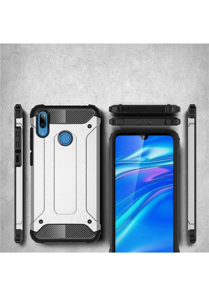 - Xiaomi Redmi Note 7 - Kılıf Çift Katman Zırh Tank Crash Military Kapak - Mavi