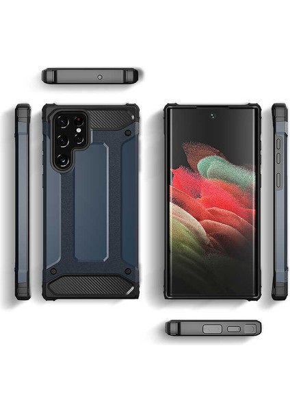 - Samsung Galaxy S22 Ultra - Kılıf Çift Katman Zırh Tank Crash Military Kapak - Siyah - T20112
