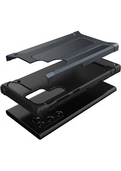 - Samsung Galaxy S22 Ultra - Kılıf Çift Katman Zırh Tank Crash Military Kapak - Gri - T20112