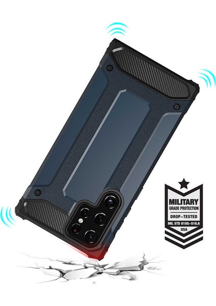 - Samsung Galaxy S22 Ultra - Kılıf Çift Katman Zırh Tank Crash Military Kapak - Gri - T20112