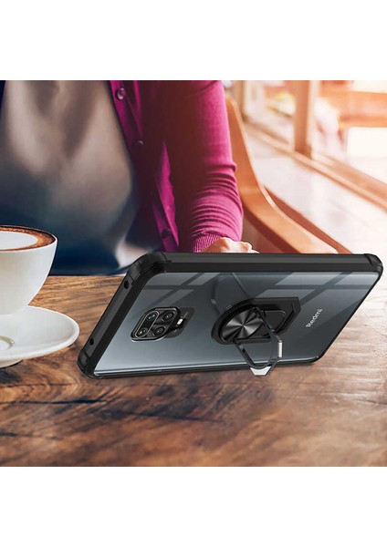 - Xiaomi Redmi Note 9S - Kılıf Yüzüklü Arkası Şeffaf Koruyucu Mola Kapak - Kırmızı - T13883