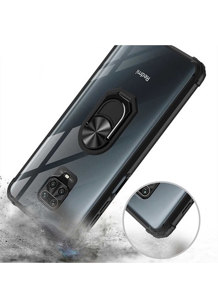 - Xiaomi Redmi Note 9S - Kılıf Yüzüklü Arkası Şeffaf Koruyucu Mola Kapak - Kırmızı - T13883