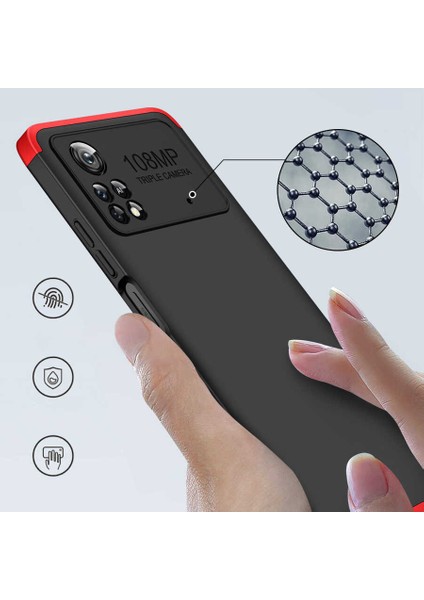 noktaks - Xiaomi Poco X4 Pro 5G - Kılıf Parmak izi Yapmayan 3 Parça Ays Kapak - Siyah - T22930