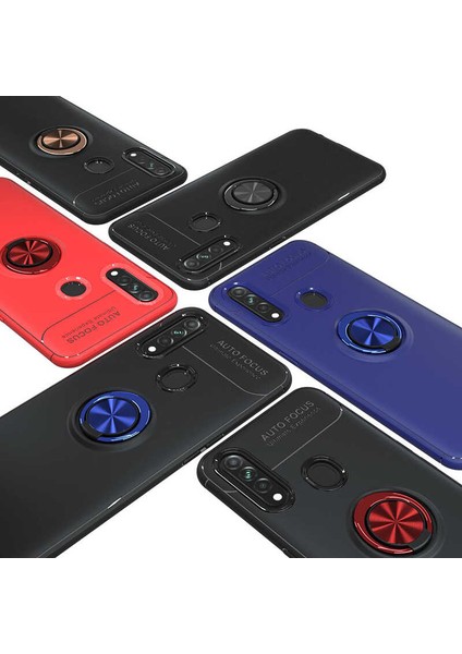 - Oppo A31 - Kılıf Yüzüklü Karbon Ravel Silikon Kapak - Mavi - T12579