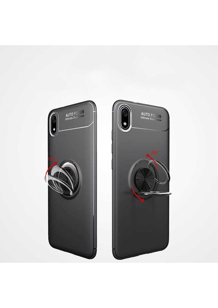 - Xiaomi Redmi 7A - Kılıf Yüzüklü Karbon Ravel Silikon Kapak - Siyah - T10543