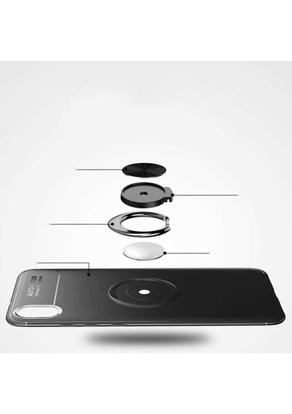 - Xiaomi Redmi 7A - Kılıf Yüzüklü Karbon Ravel Silikon Kapak - Siyah - T10543