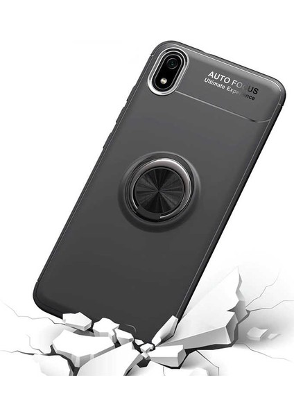 - Xiaomi Redmi 7A - Kılıf Yüzüklü Karbon Ravel Silikon Kapak - Siyah - T10543