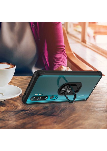 - Xiaomi Mi Note 10 Lite - Kılıf Yüzüklü Arkası Şeffaf Koruyucu Mola Kapak - Kırmızı - T13935