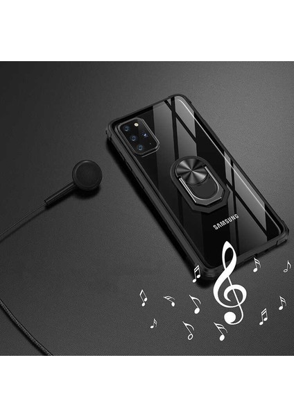 - Samsung Galaxy Note 20 - Kılıf Yüzüklü Arkası Şeffaf Koruyucu Mola Kapak - Siyah - T14379