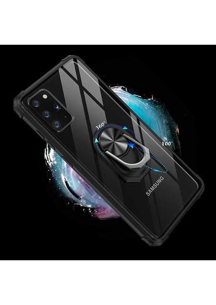 - Samsung Galaxy Note 20 - Kılıf Yüzüklü Arkası Şeffaf Koruyucu Mola Kapak - Siyah - T14379