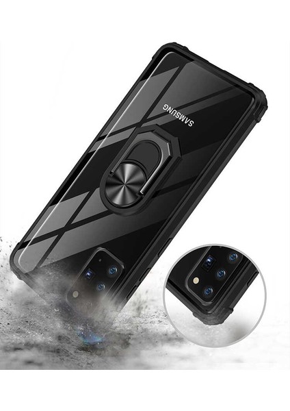 - Samsung Galaxy Note 20 - Kılıf Yüzüklü Arkası Şeffaf Koruyucu Mola Kapak - Siyah - T14379