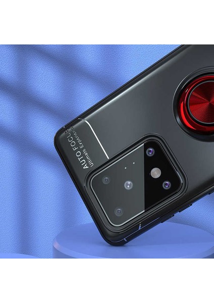 - Samsung Galaxy S20 Ultra - Kılıf Yüzüklü Karbon Ravel Silikon Kapak - Siyah-Mavi - T11830 fırsatları