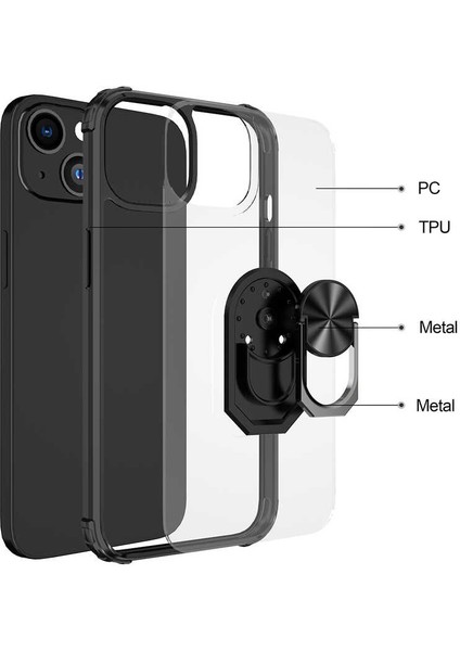 - Apple iPhone 13 Mini - Kılıf Yüzüklü Arkası Şeffaf Koruyucu Mola Kapak - Kırmızı - T18831