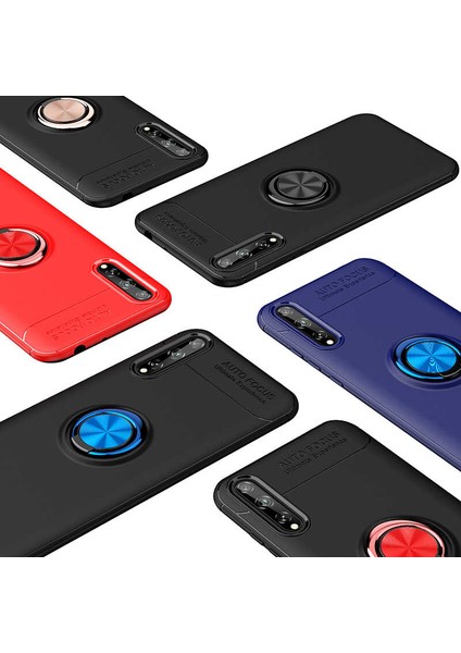 - Huawei P Smart S (Y8P) - Kılıf Yüzüklü Karbon Ravel Silikon Kapak - Mavi - T13865